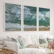 Aerial Beach waves art print - White Framed Poster No Border - Artworksets