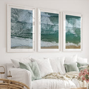 Aerial Beach waves art print - White Framed Poster with White Border - Artworksets