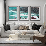 Rocky Coast Wavy Artwork - Black Framed Poster with White Border - Artworksets