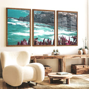 Rocky Coast Wavy Artwork - Dark Brown Framed Poster No Border - Artworksets