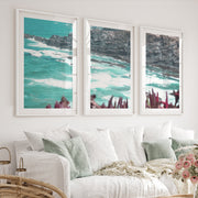Rocky Coast Wavy Artwork - White Framed Poster with White Border - Artworksets