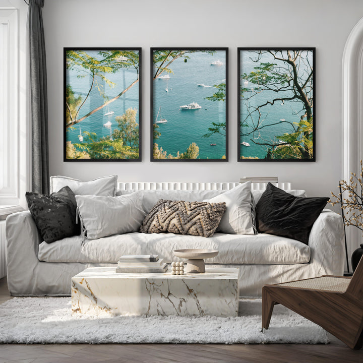 Bay Boats Wooden Seaside Wall Art - Black Framed Poster No Border - Artworksets
