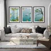 Bay Boats Wooden Seaside Wall Art - Black Framed Poster with White Border - Artworksets