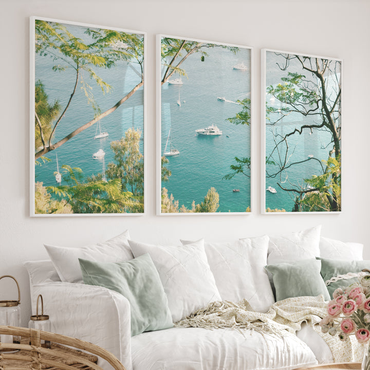 Bay Boats Wooden Seaside Wall Art - White Framed Poster No Border - Artworksets